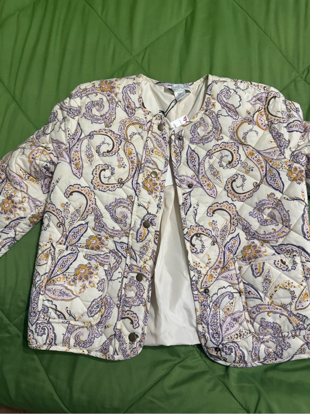 Rachel Zoe Quilted Paisley Jacket - White, Purple & Gold Accents